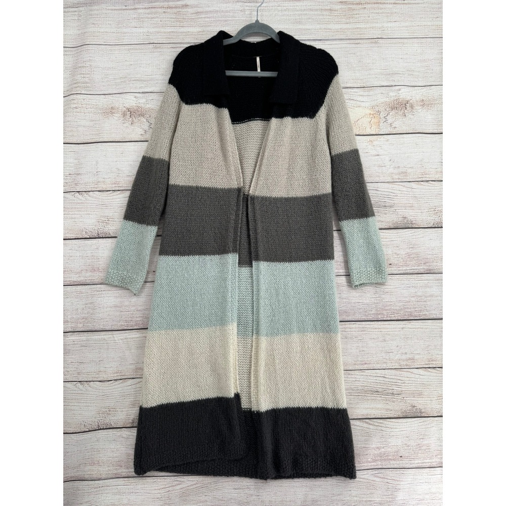 Free People Cardigan Women M Multicolor Striped Mohair Blend Longline Duster